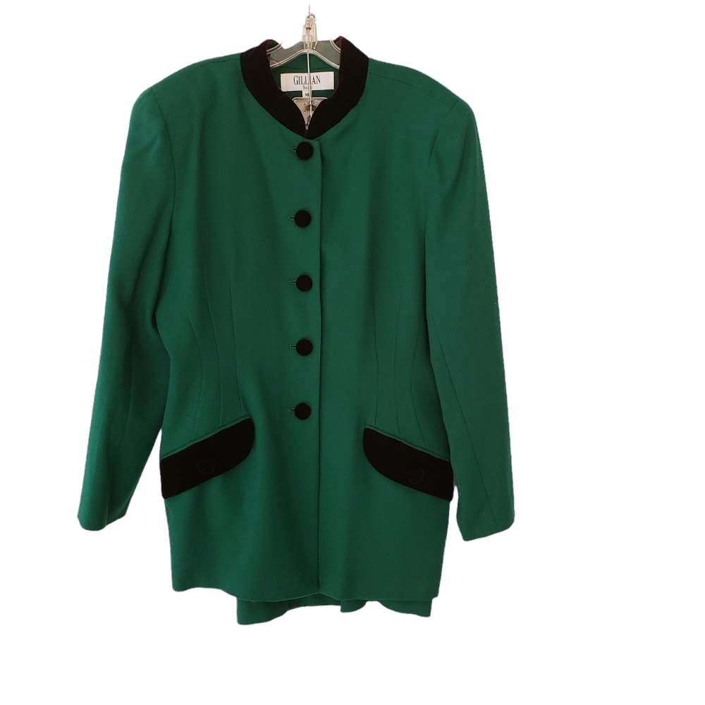 VINTAGE WOMEN'S DRESS SUIT Blazer and Skirt - Wool with velvet trim Plus size 16